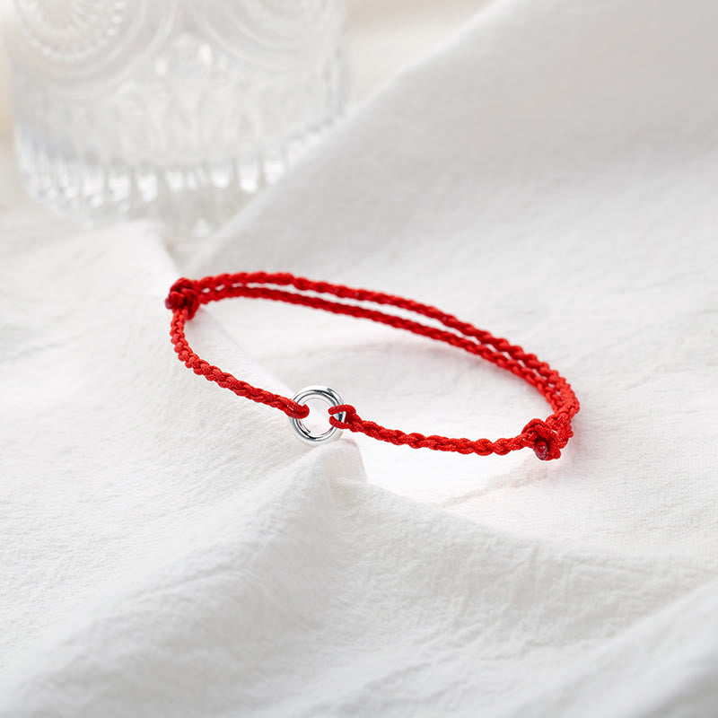 Buddha Stones925スターリングシルバー ピース平和のお守りチャーム幸運の紐編みロープ アンクレット - image 3