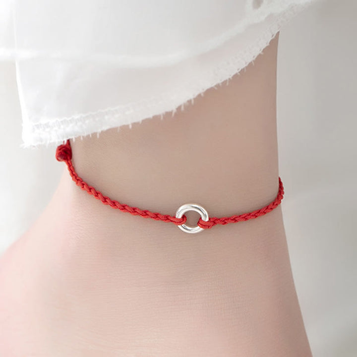 Buddha Stones925スターリングシルバー ピース平和のお守りチャーム幸運の紐編みロープ アンクレット - image 5