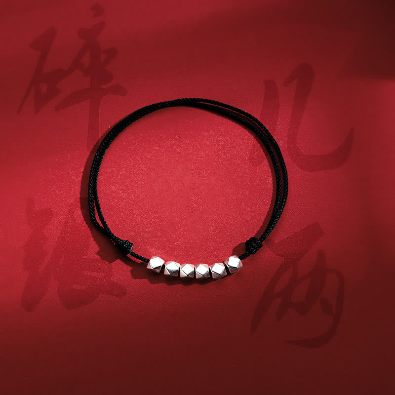 Buddha Stones925 スターリングシルバー ビーズ 幸運のお守り 編み込みロープ アンクレット