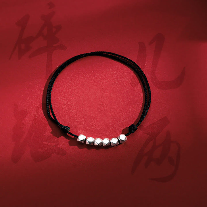 Buddha Stones925 スターリングシルバー ビーズ 幸運のお守り 編み込みロープ アンクレット