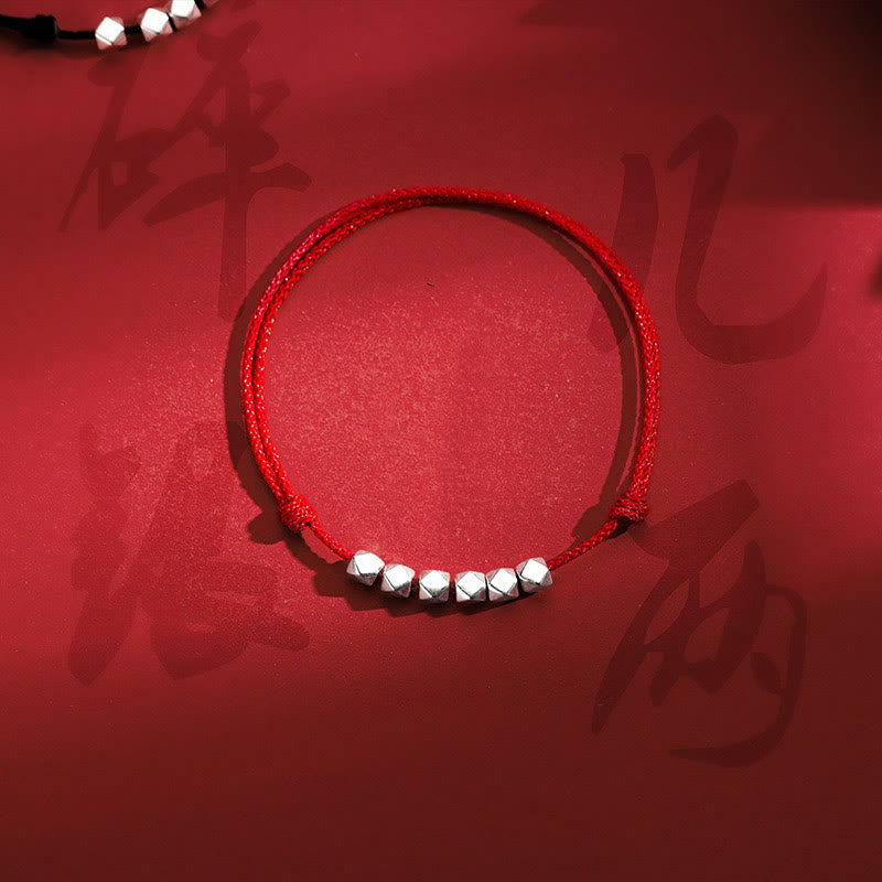 Buddha Stones925 スターリングシルバー ビーズ 幸運のお守り 編み込みロープ アンクレット