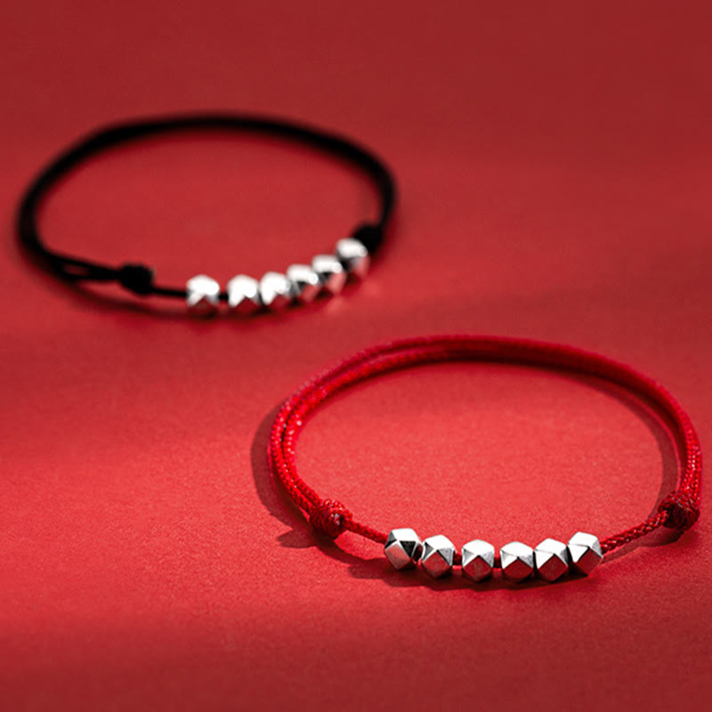 Buddha Stones925 スターリングシルバー ビーズ 幸運のお守り 編み込みロープ アンクレット - image 1