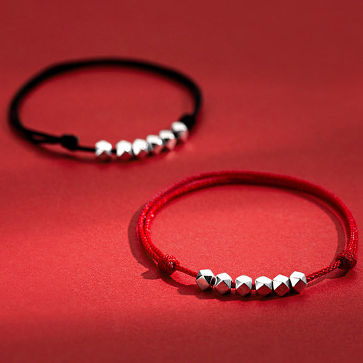 Buddha Stones925 スターリングシルバー ビーズ 幸運のお守り 編み込みロープ アンクレット - image 1