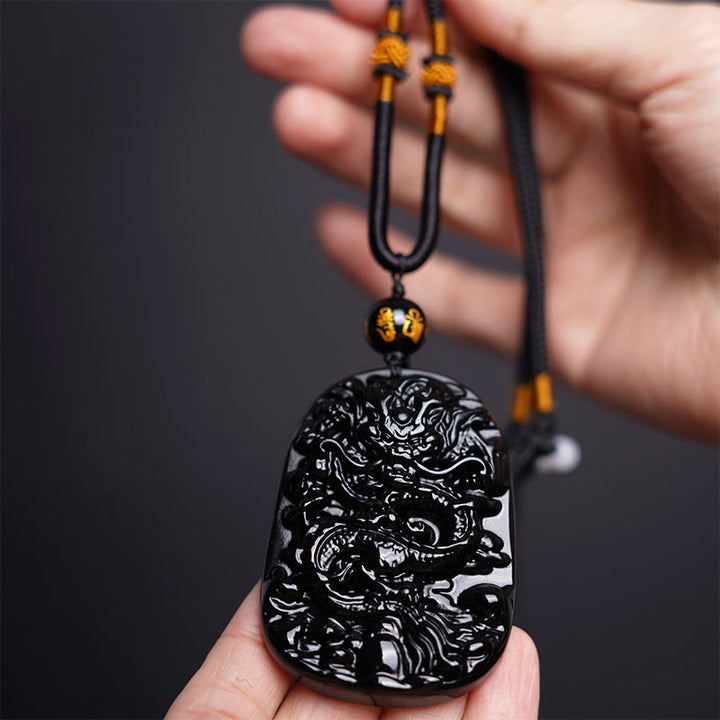 Buddha Stones黒曜石 龍彫り 幸運 守護 ネックレス ペンダント - image 3