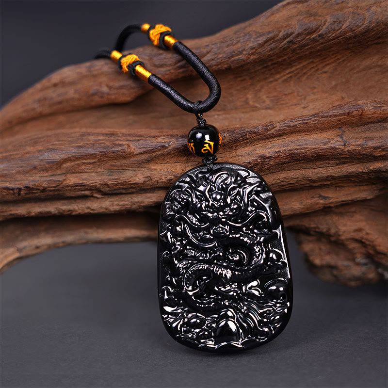 Buddha Stones黒曜石 龍彫り 幸運 守護 ネックレス ペンダント - image 4