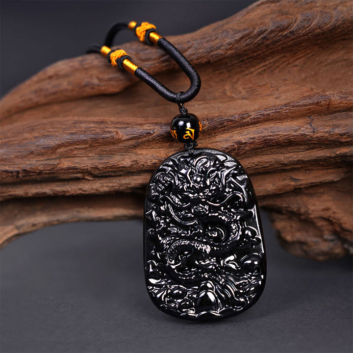 Buddha Stones黒曜石 龍彫り 幸運 守護 ネックレス ペンダント - image 4