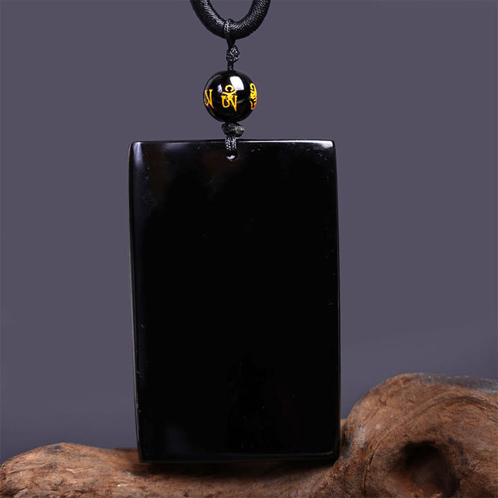 Buddha Stones天然黒曜石 長方形 龍彫り 成功のネックレスペンダント - image 15