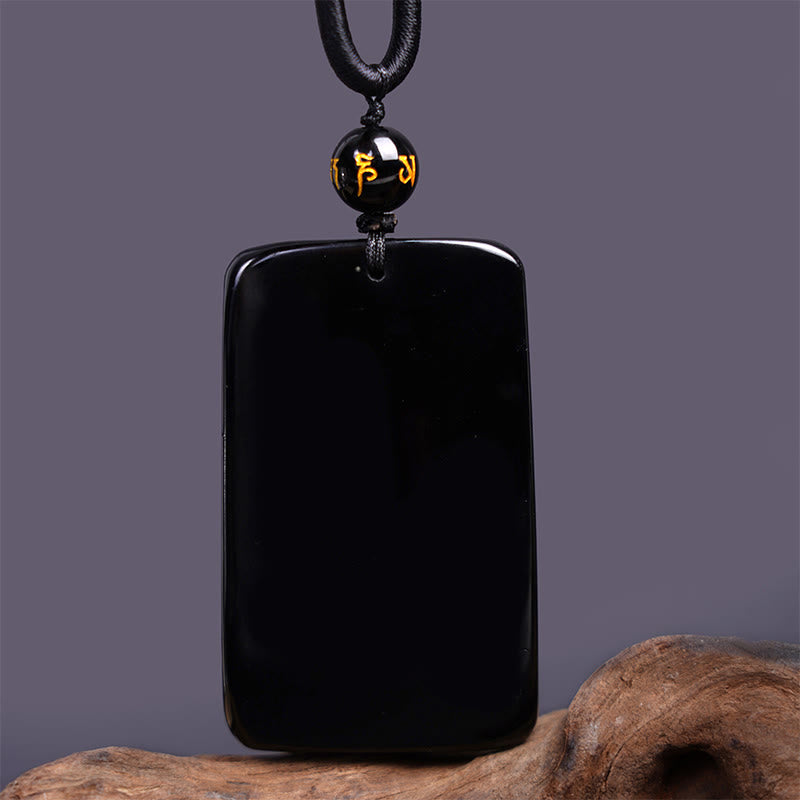 Buddha Stones天然黒曜石 長方形 龍彫り 成功のネックレスペンダント - image 5