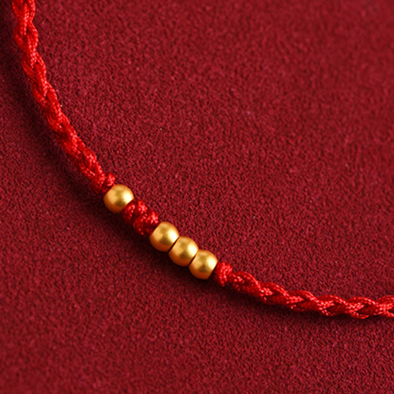 Buddha Stones999 ゴールドビーズ 幸運 編み込み 守護 カップルブレスレット