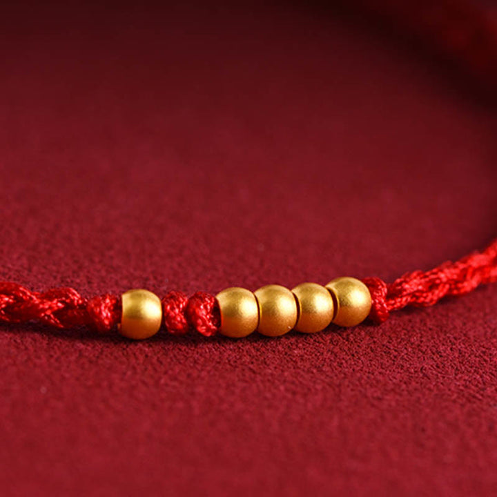 Buddha Stones999 ゴールドビーズ 幸運 編み込み 守護 カップルブレスレット