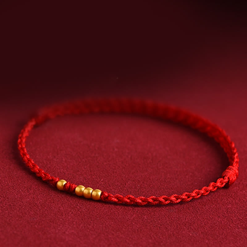 Buddha Stones999 ゴールドビーズ 幸運 編み込み 守護 カップルブレスレット