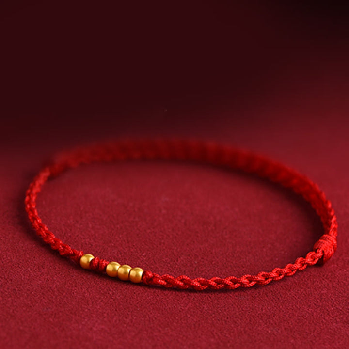 Buddha Stones999 ゴールドビーズ 幸運 編み込み 守護 カップルブレスレット