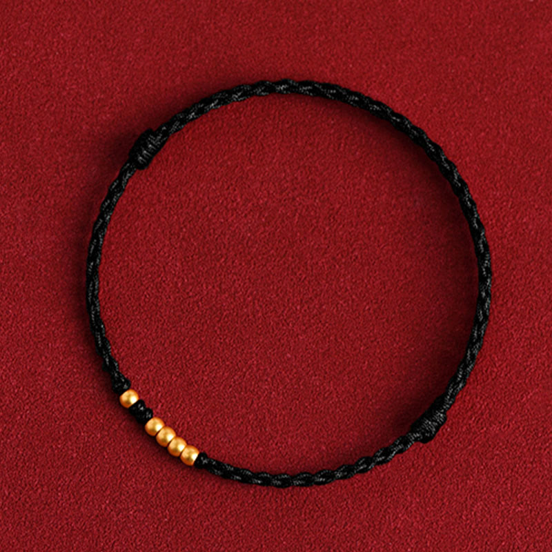 Buddha Stones999 ゴールドビーズ 幸運 編み込み 守護 カップルブレスレット