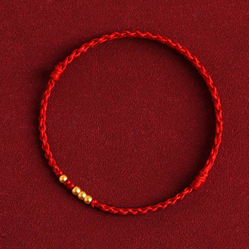 Buddha Stones999 ゴールドビーズ 幸運 編み込み 守護 カップルブレスレット