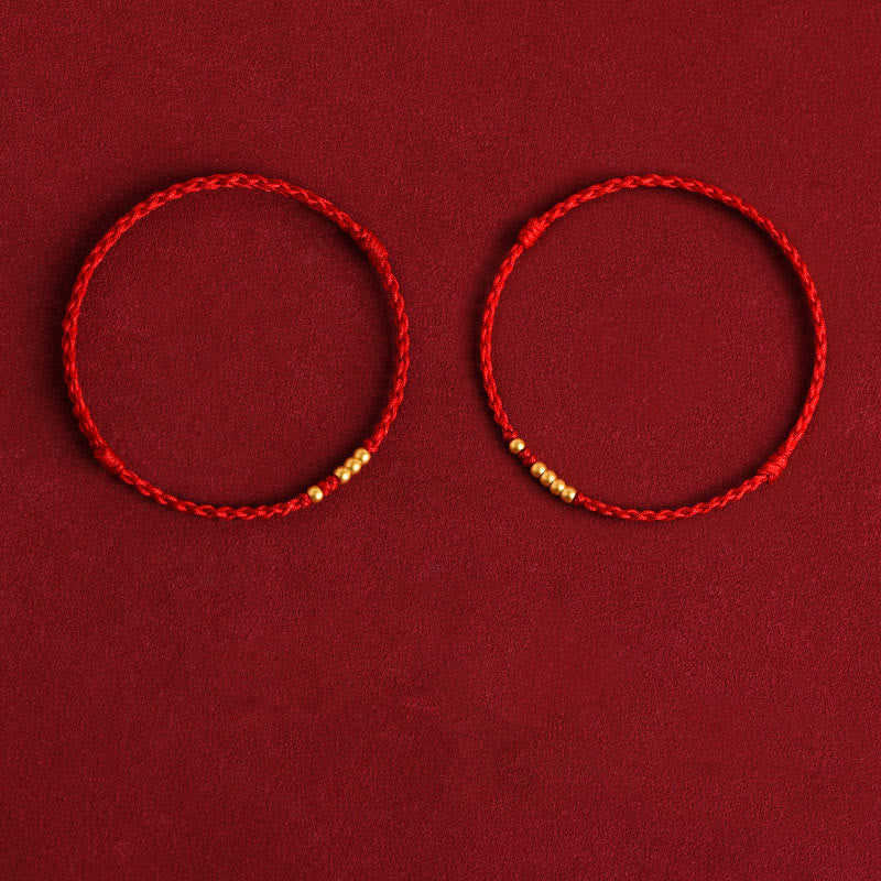 Buddha Stones999 ゴールドビーズ 幸運 編み込み 守護 カップルブレスレット