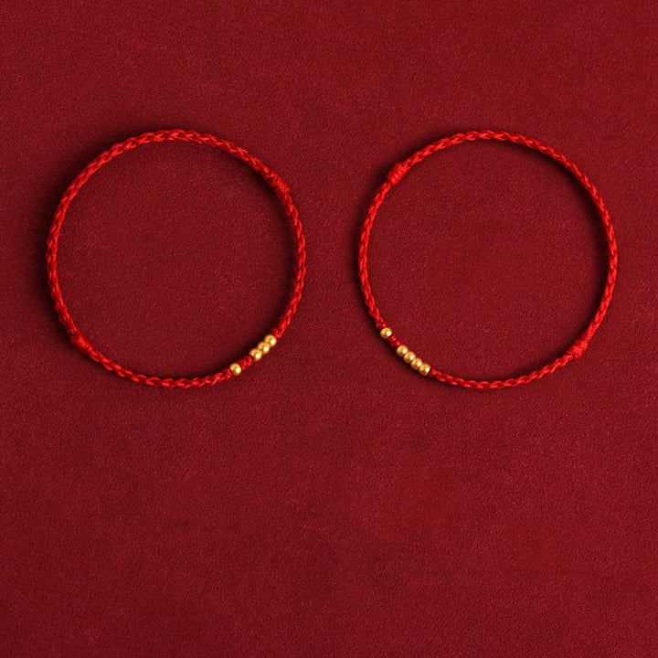 Buddha Stones999 ゴールドビーズ 幸運 編み込み 守護 カップルブレスレット