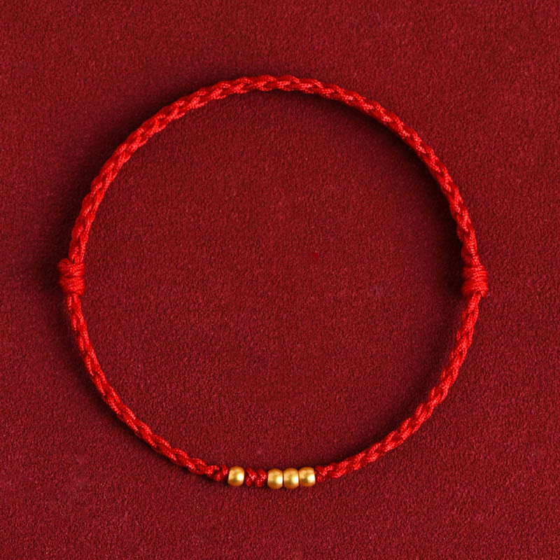 Buddha Stones999 ゴールドビーズ 幸運 編み込み 守護 カップルブレスレット