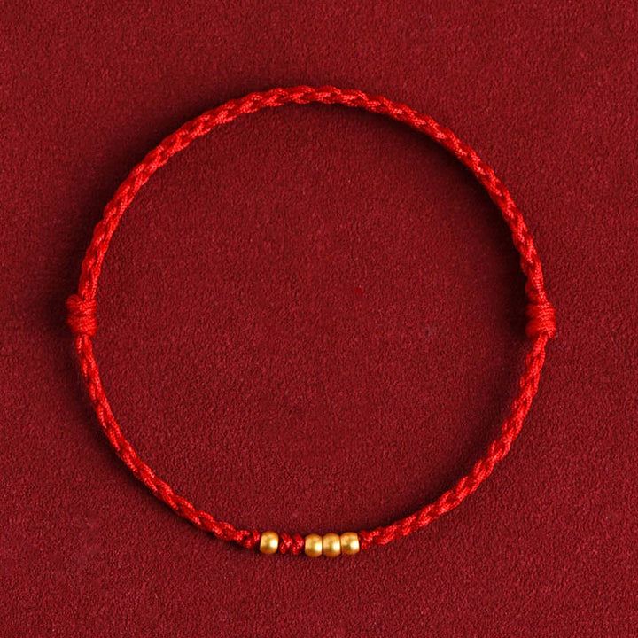 Buddha Stones999 ゴールドビーズ 幸運 編み込み 守護 カップルブレスレット