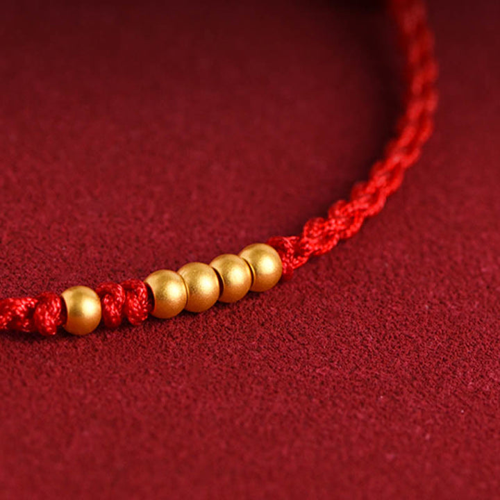 Buddha Stones999 ゴールドビーズ 幸運 編み込み 守護 カップルブレスレット