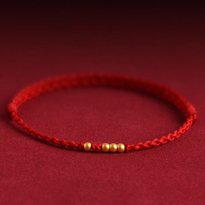 Buddha Stones999 ゴールドビーズ 幸運 編み込み 守護 カップルブレスレット