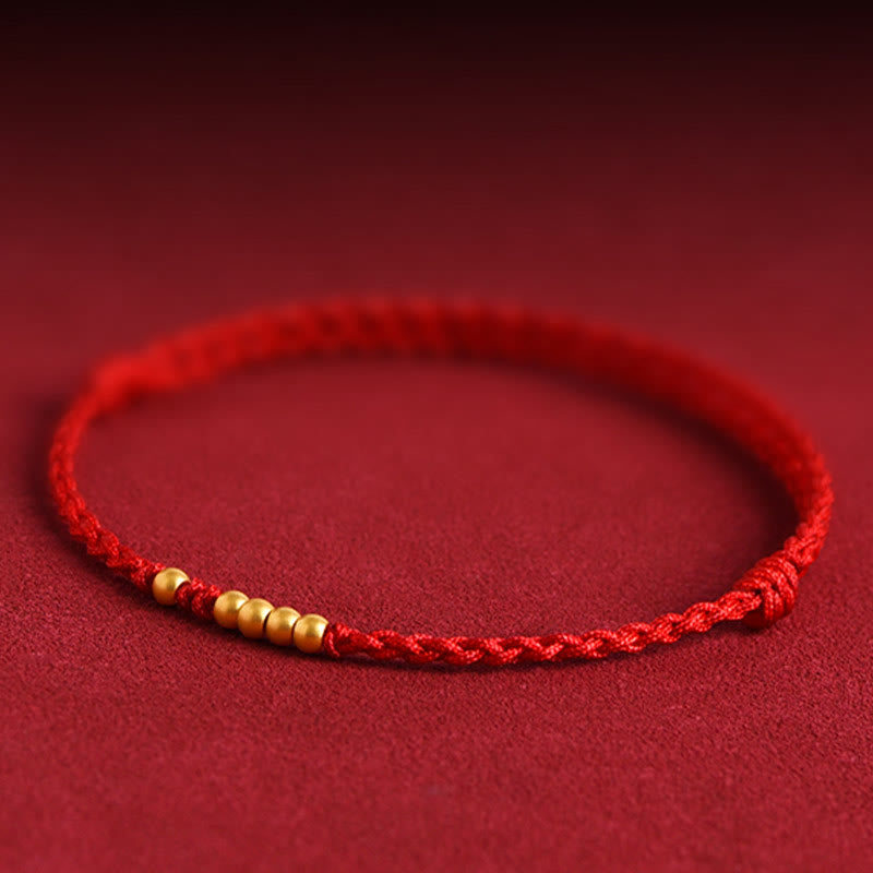 Buddha Stones999 ゴールドビーズ 幸運 編み込み 守護 カップルブレスレット
