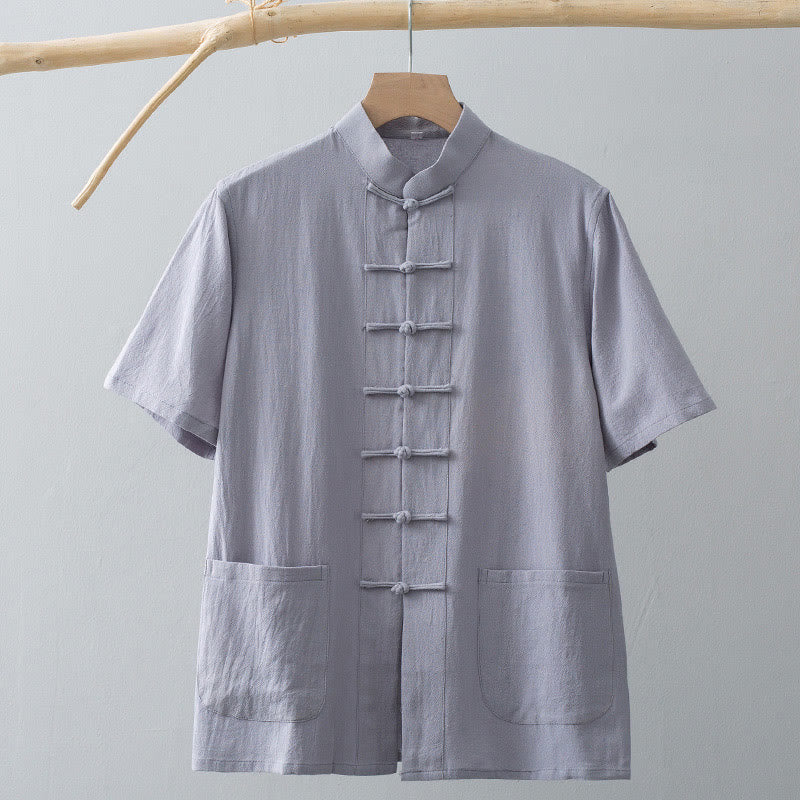 Buddha Stones中国風 カエルボタン 唐装 メンズ 半袖シャツ コットンリネン ポケット付き - image 11