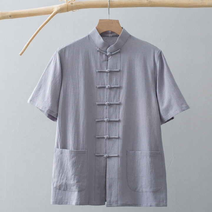Buddha Stones中国風 カエルボタン 唐装 メンズ 半袖シャツ コットンリネン ポケット付き - image 11