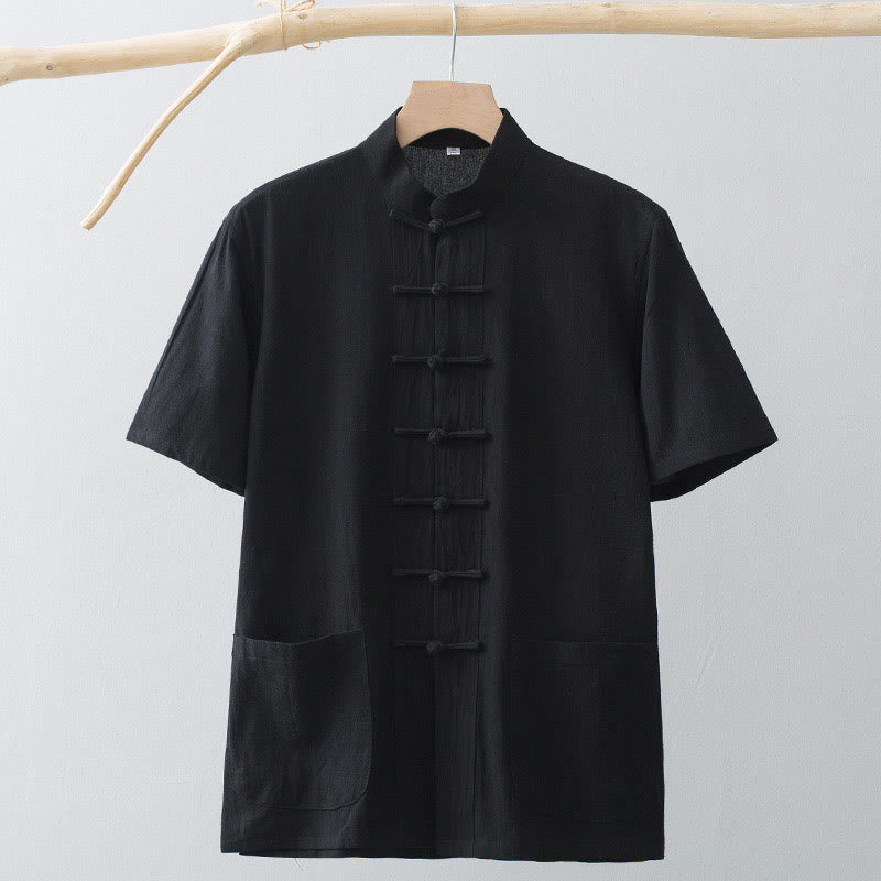 Buddha Stones中国風 カエルボタン 唐装 メンズ 半袖シャツ コットンリネン ポケット付き - image 17