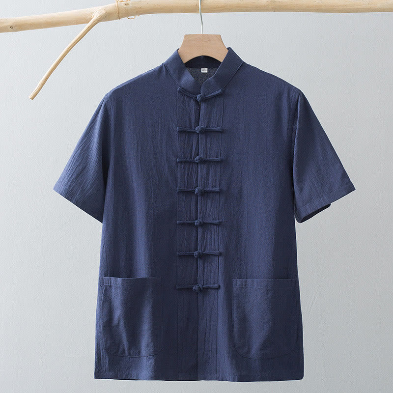 Buddha Stones中国風 カエルボタン 唐装 メンズ 半袖シャツ コットンリネン ポケット付き - image 15