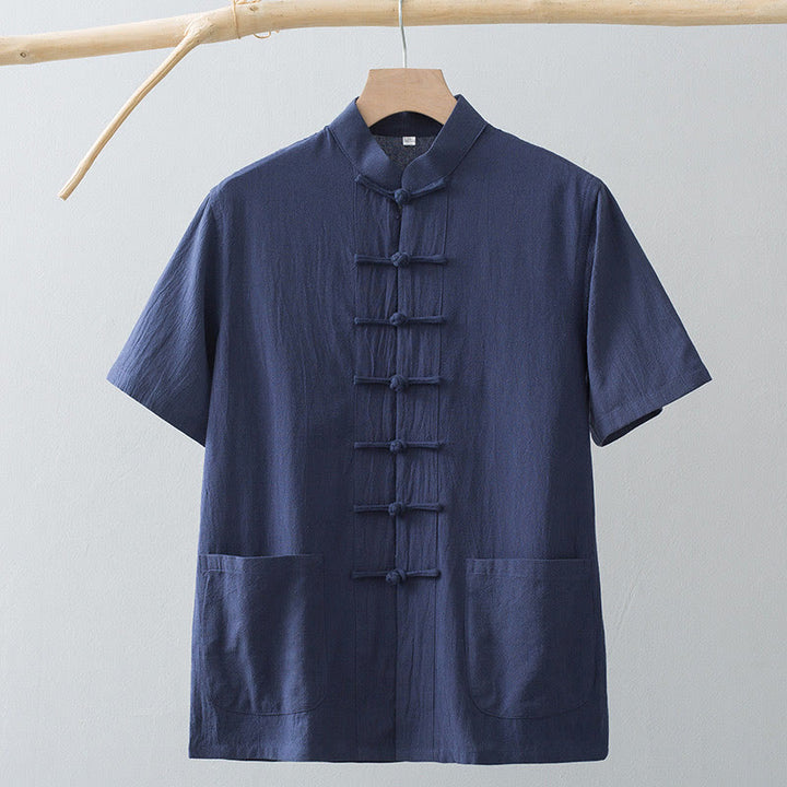 Buddha Stones中国風 カエルボタン 唐装 メンズ 半袖シャツ コットンリネン ポケット付き - image 15