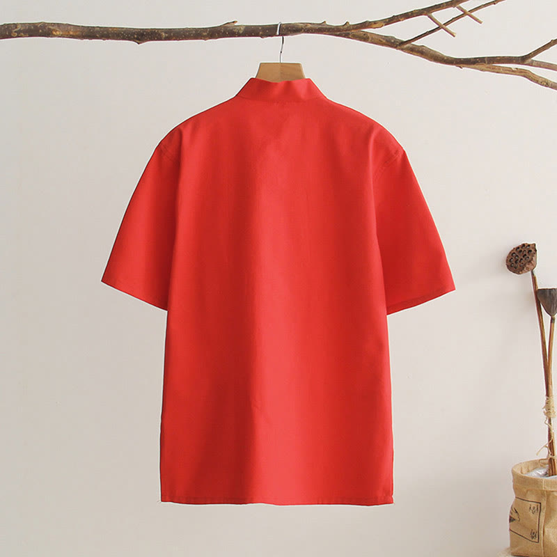 Buddha Stones中国風 カエルボタン 唐装 メンズ 半袖 コットンシャツ ポケット付き - image 15