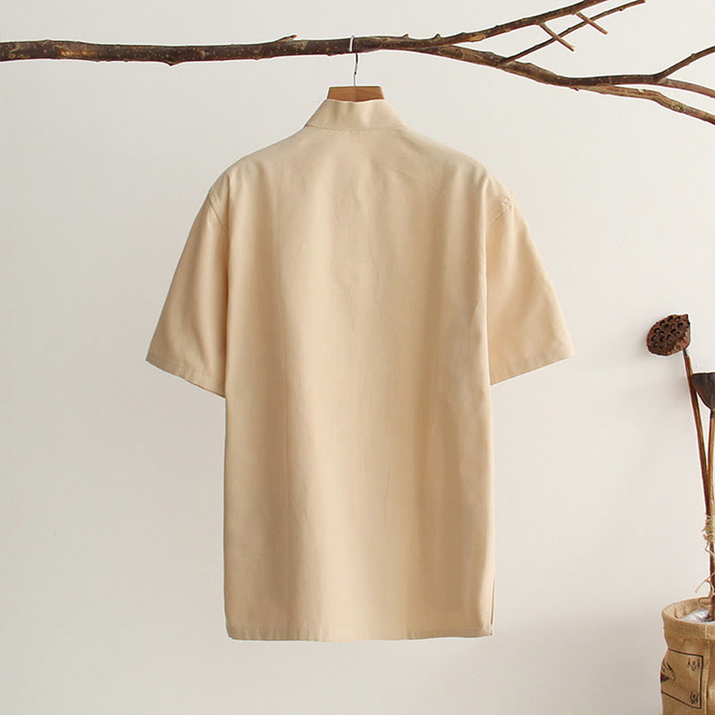 Buddha Stones中国風 カエルボタン 唐装 メンズ 半袖 コットンシャツ ポケット付き - image 11
