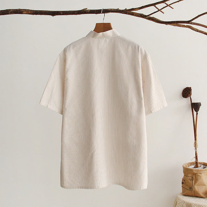 Buddha Stones中国風 カエルボタン 唐装 メンズ 半袖 コットンシャツ ポケット付き - image 21