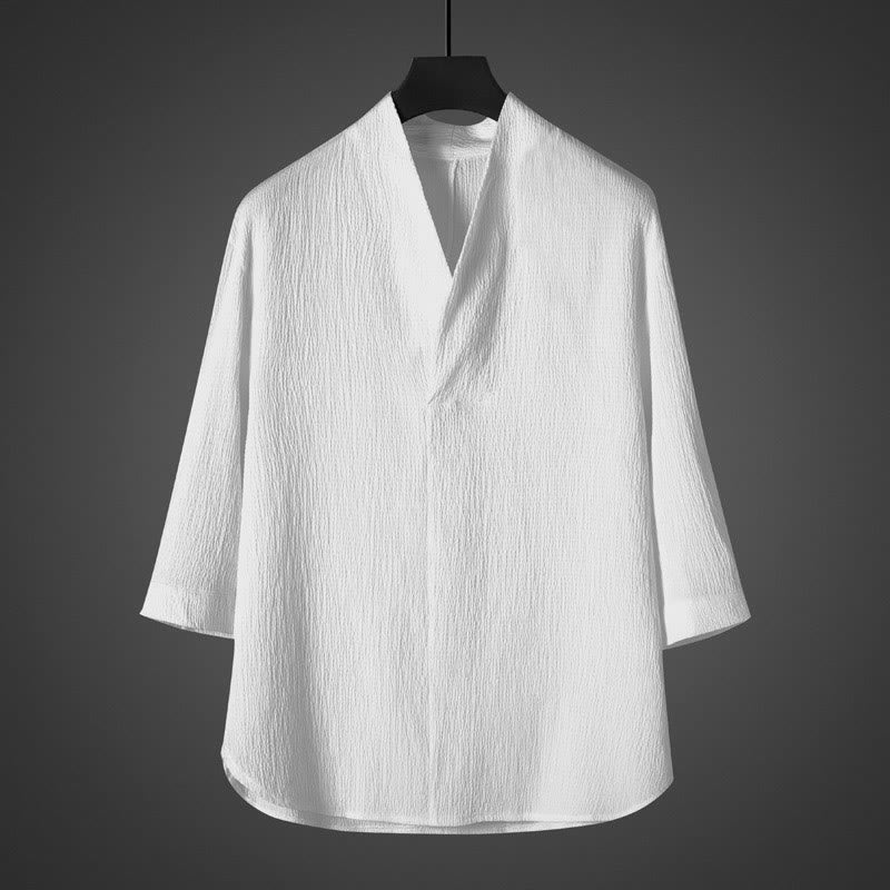 Buddha Stonesカジュアル Vネック 七分袖 メンズシャツ - 白 - US/UK/AU46、 EU56 (5XL) - image 0