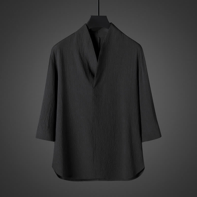 Buddha Stonesカジュアル Vネック 七分袖 メンズシャツ - 黒 - US/UK/AU46、 EU56 (5XL) - image 6