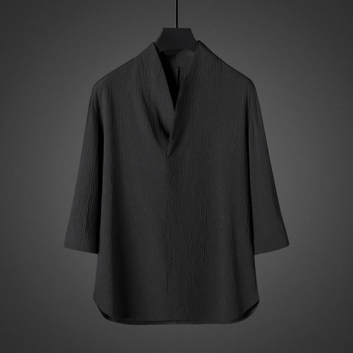 Buddha Stonesカジュアル Vネック 七分袖 メンズシャツ - 黒 - US/UK/AU46、 EU56 (5XL) - image 6