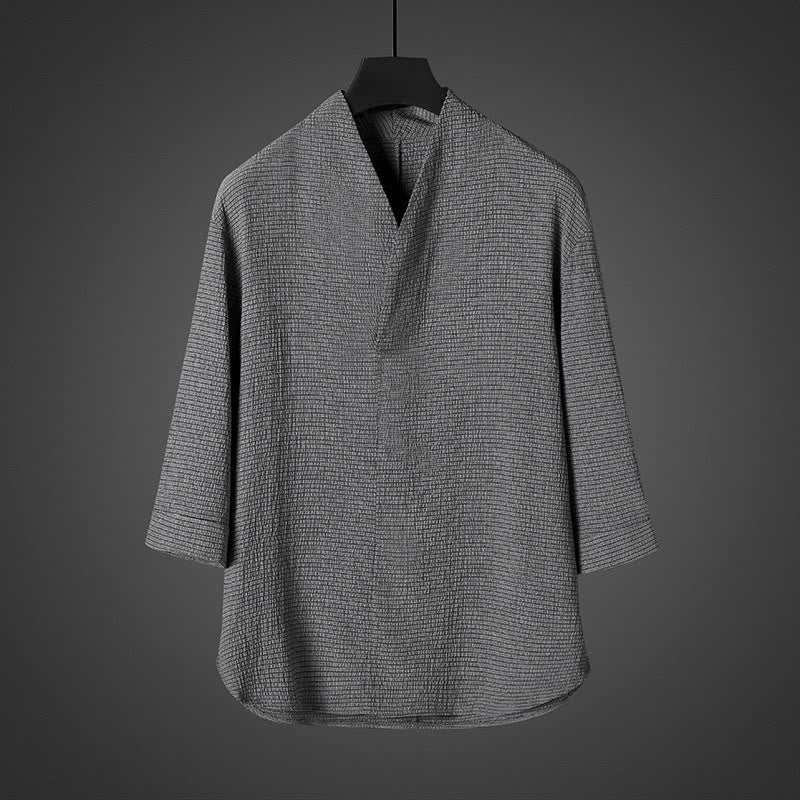 Buddha Stonesカジュアル Vネック 七分袖 メンズシャツ - ダークグレー - US/UK/AU46、 EU56 (5XL) - image 2