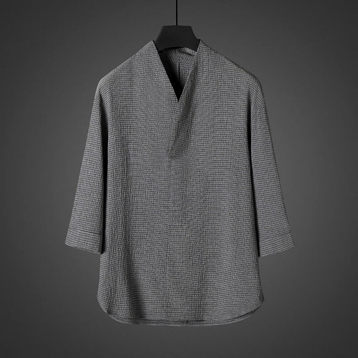Buddha Stonesカジュアル Vネック 七分袖 メンズシャツ - ダークグレー - US/UK/AU46、 EU56 (5XL) - image 2