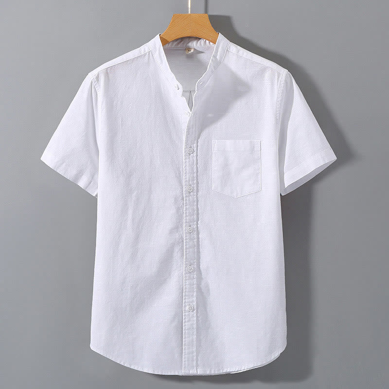Buddha Stonesサマー メンズ 半袖 ボタンダウン コットンリネンシャツ - 白 - US/UK/AU42、 EU52 (3XL)  - image 4