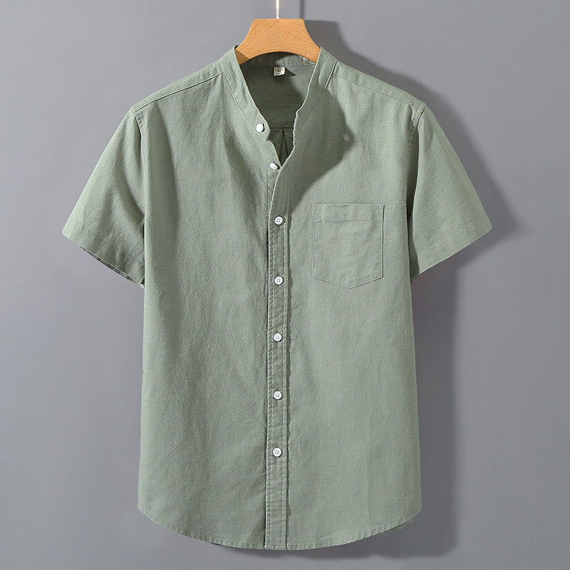 Buddha Stonesサマー メンズ 半袖 ボタンダウン コットンリネンシャツ - ダークシーグリーン - US/UK/AU42、 EU52 (3XL)  - image 0