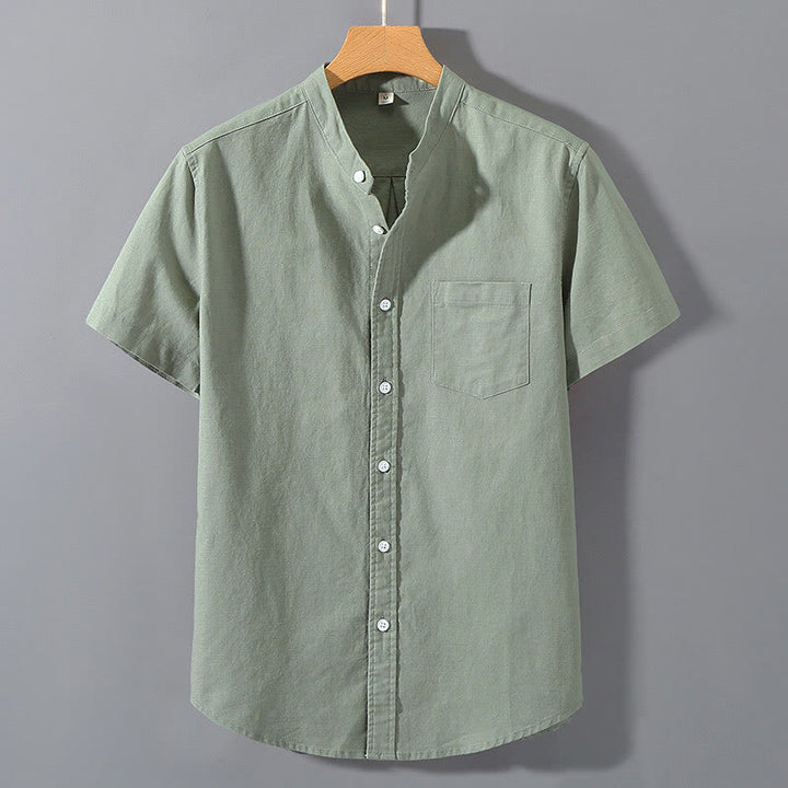 Buddha Stonesサマー メンズ 半袖 ボタンダウン コットンリネンシャツ - ダークシーグリーン - US/UK/AU42、 EU52 (3XL)  - image 0