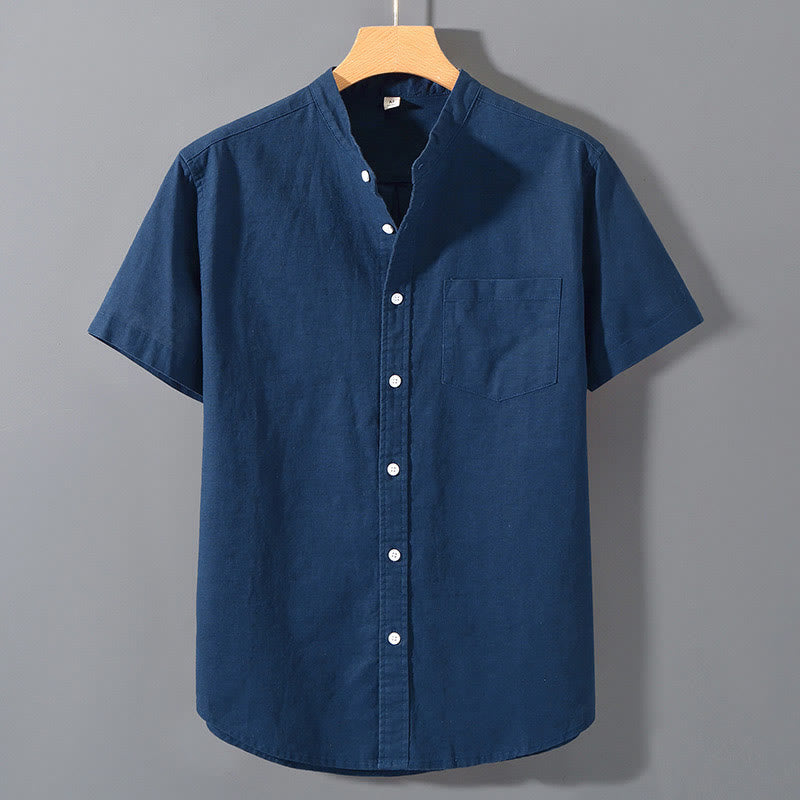 Buddha Stonesサマー メンズ 半袖 ボタンダウン コットンリネンシャツ - スティールブルー - US/UK/AU42、 EU52 (3XL)  - image 17