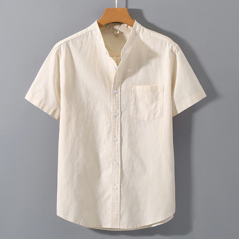 Buddha Stonesサマー メンズ 半袖 ボタンダウン コットンリネンシャツ - パパイヤホイップ - US/UK/AU42、 EU52 (3XL)  - image 5