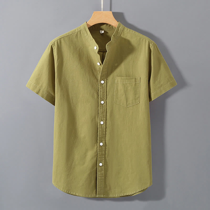 Buddha Stonesサマー メンズ 半袖 ボタンダウン コットンリネンシャツ - 黄緑 - US/UK/AU42、 EU52 (3XL)  - image 16