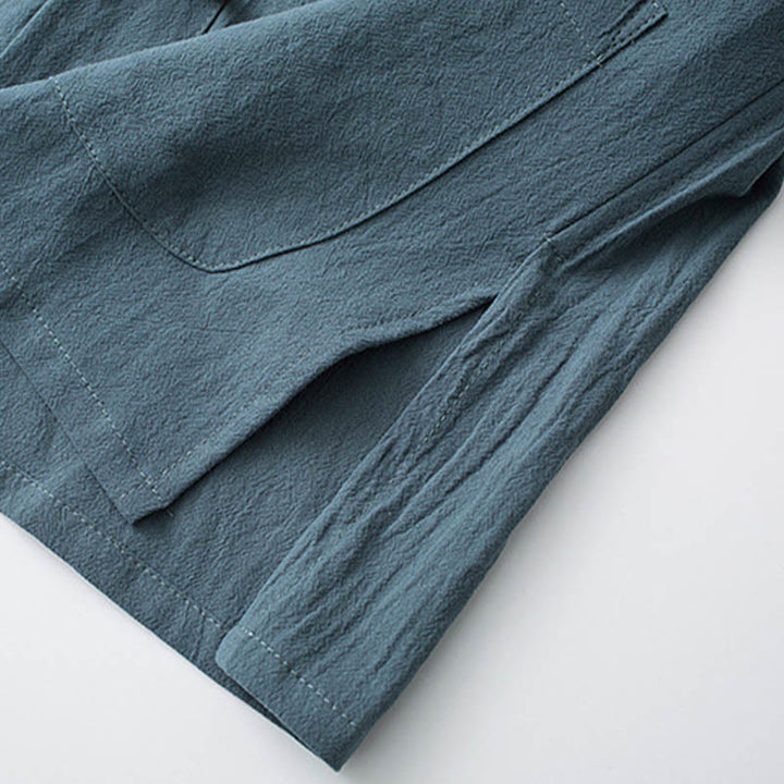 Buddha Stones伝統蛙ボタン唐装綿半袖トップスパンツ服メンズセット - image 5