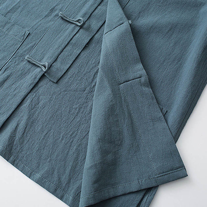 Buddha Stones伝統蛙ボタン唐装綿半袖トップスパンツ服メンズセット - image 4