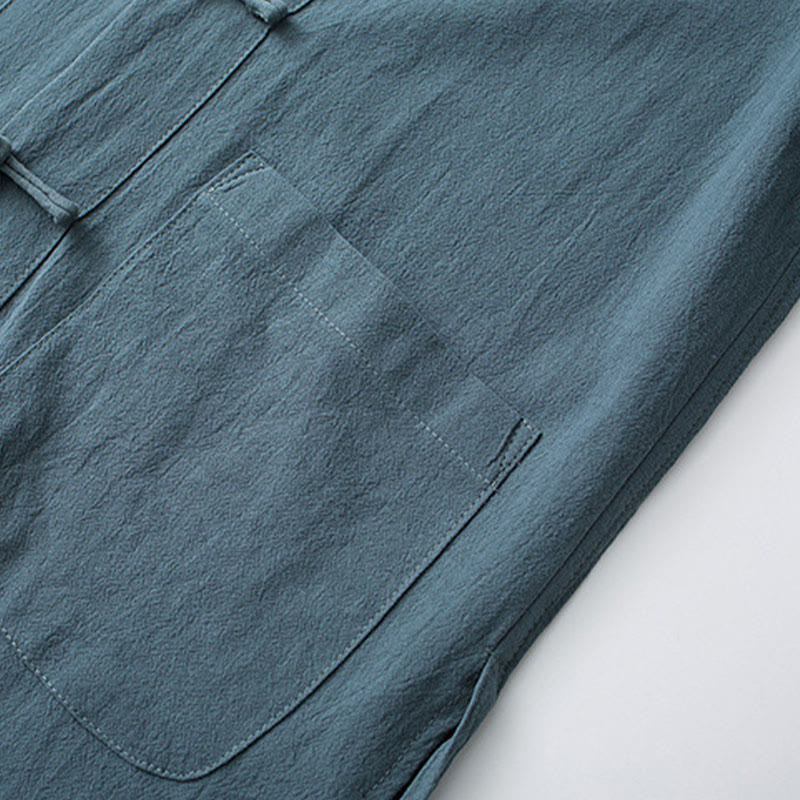 Buddha Stones伝統蛙ボタン唐装綿半袖トップスパンツ服メンズセット - image 3