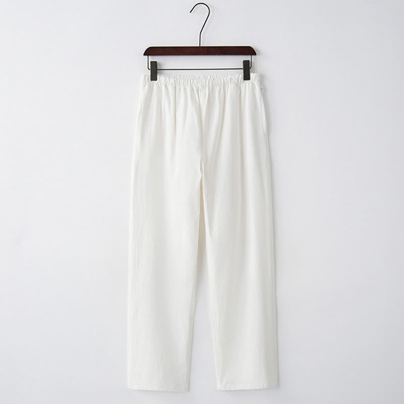 Buddha Stonesメンズ 無地 コットンリネン カジュアル ドローストリング パンツ ポケット付き - 白 - US/UK/AU44、 EU54 (4XL)  - image 9