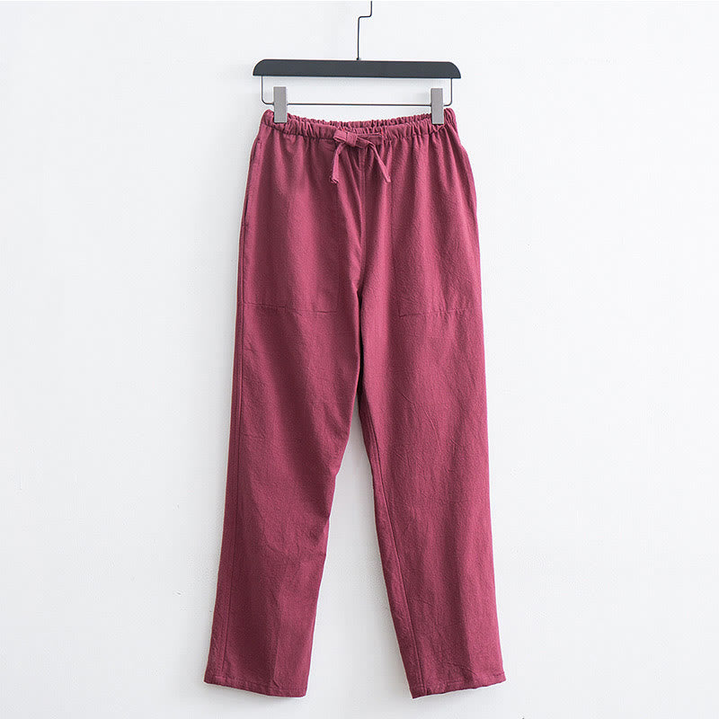 Buddha Stonesメンズ 無地 コットンリネン カジュアル ドローストリング パンツ ポケット付き - ライトコーラル - US/UK/AU44、 EU54 (4XL)  - image 11
