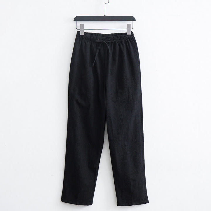 Buddha Stonesメンズ 無地 コットンリネン カジュアル ドローストリング パンツ ポケット付き - 黒 - US/UK/AU44、 EU54 (4XL)  - image 1